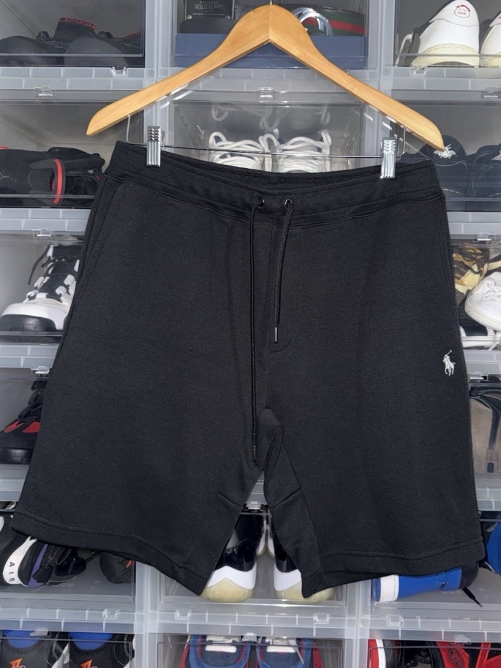 Polo Ralph Lauren Black Cotton Fleece Sweat Shorts Logo Drawstring Pockets